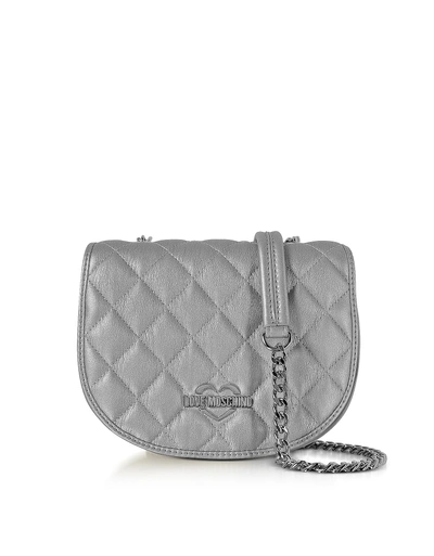 Love Moschino Silver Metallic Quilted Eco-leather Crossbody Bag