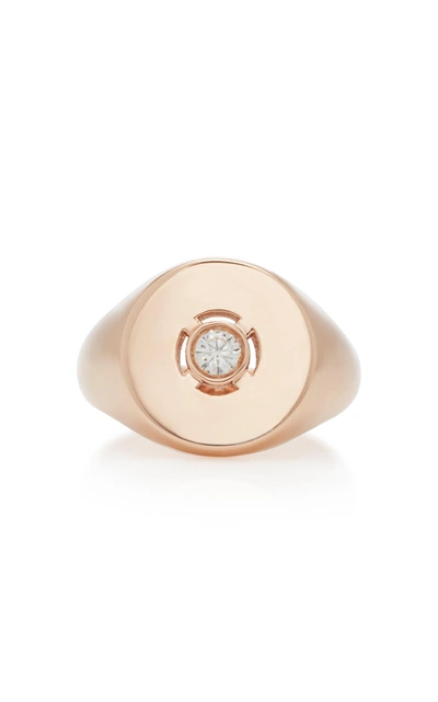 Carbon & Hyde Discus 18k Rose Gold Diamond Pinky Ring In White