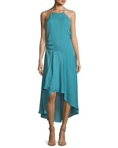 Haute Hippie The Marina Ruched High/low Hem Silk Dress In Oasis