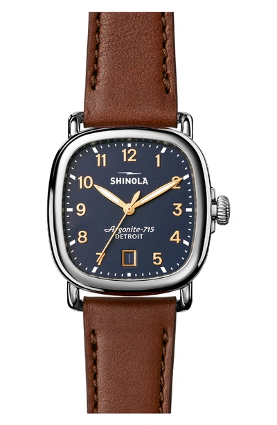 Shinola The Guardian Leather Strap Watch, 36mm In Brown/ Mdnghtblue/ Silver