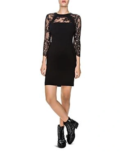 The Kooples Lace-inset Sheath Dress In Black