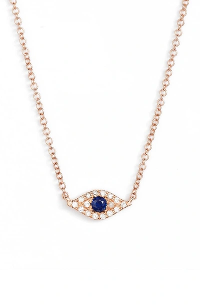 Ef Collection Evil Eye Diamond & Sapphire Pendant Necklace In Rose Gold