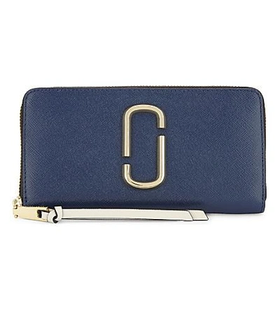 Marc Jacobs Snapshot Saffiano Leather Zipper-around Wallet In Blue Sea Multi