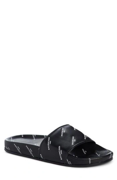 Balenciaga Logo Print Slide Sandal In 1006 Black/