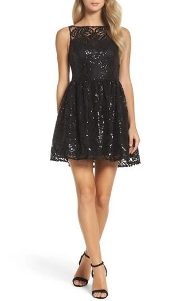 Bb Dakota Tate Sequin Lace Fit & Flare Dress In Black