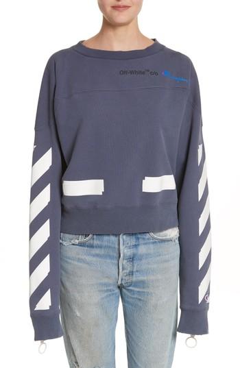 off white x champion hoodie purple
