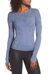 Alo Yoga Lark Mesh Inset Long Sleeve Yoga Top In Cobalt Heather