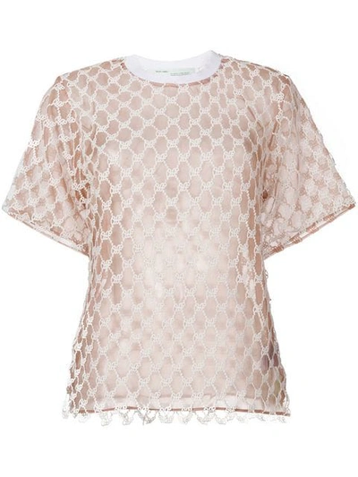 Off-white Sheer Logo Embroidered Top In Neutrals
