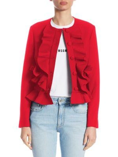 Msgm Ruffle Fitted Jacket In Red