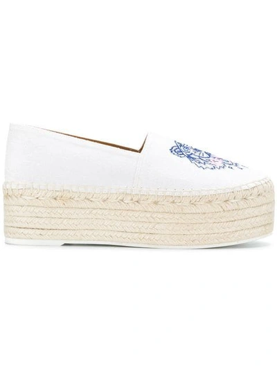 Kenzo 60mm Tiger Cotton Canvas Espadrilles In White