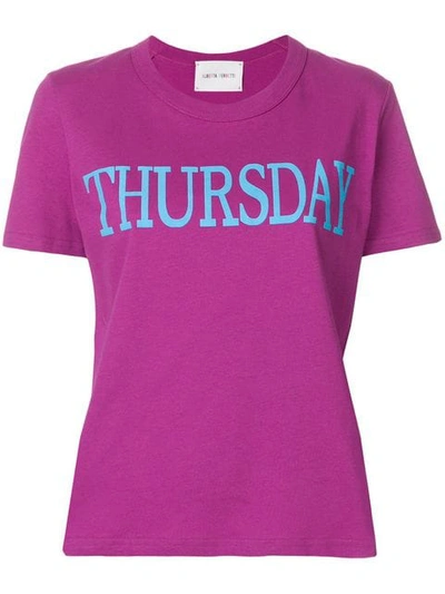 Alberta Ferretti T-shirt Slim Fit Stretch Cotton T-shirt Rainbow Week With Thursday Print In Purple
