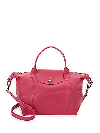Longchamp Small Le Pliage Cuir Leather Top Handle Bag In Pink
