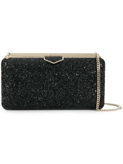 Jimmy Choo Ellipse Black Coarse Glitter Fabric Clutch Bag In Black