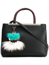 Fendi 'petite 2jours' Leather Shopper With Genuine Mink Fur & Genuine Fox Fur Monster Charm In Black