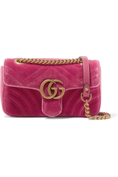 Gucci Gg Marmont Mini Quilted-velvet Cross-body Bag In Pink