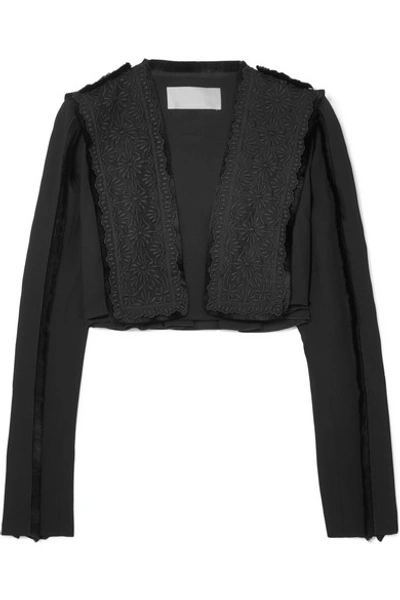 Antonio Berardi Cropped Fringed Broderie Anglaise And Crepe Jacket In Black
