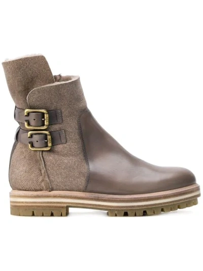 Agl Attilio Giusti Leombruni Buckled Two Tone Boots In Neutrals