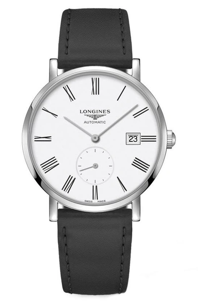 Longines Elegant Automatic Faux Leather Strap Watch, 39mm In White/black