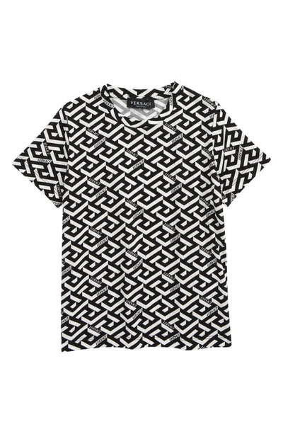 Versace Kids' Black And White La Greca Print T-shirt In Monochrome