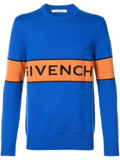 Givenchy Logo-intarsia Wool Sweater In Blue
