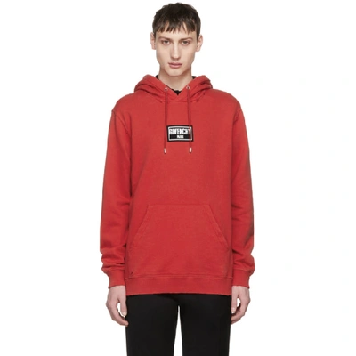 Givenchy Red Distressed Box Logo Hoodie ModeSens