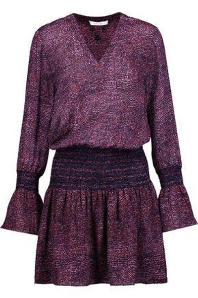 Derek Lam 10 Crosby Woman Pleated Smocked Printed Silk Crepe De Chine Mini Dress Grape