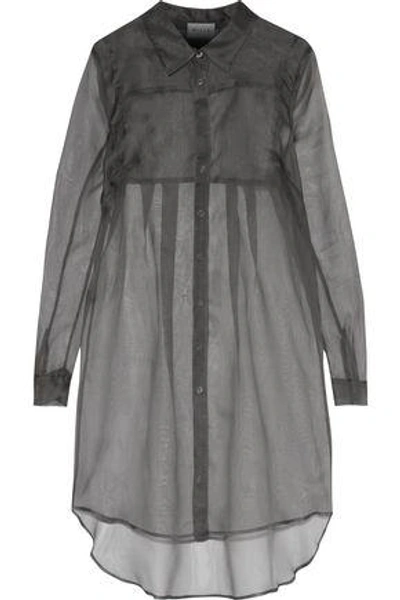 Milly Woman Pleated Silk-organza Mini Shirt Dress Anthracite
