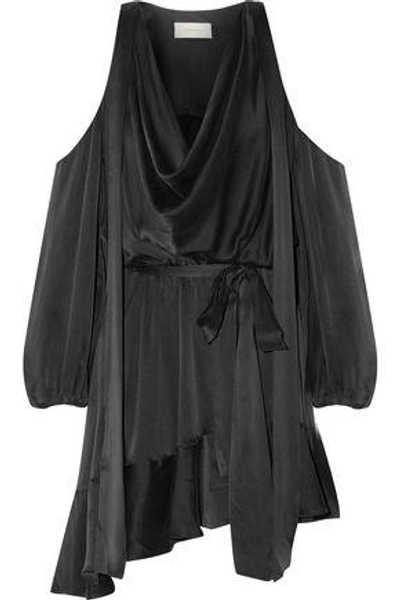 zimmermann silk wrap mini dress black Zimmermann Silk Wrap Mini Dress Black Asymmetric Sueded Silk