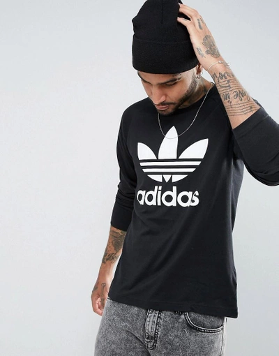 Adidas Originals Trefoil Raglan Long Sleeve T-shirt Ay7801 - Black |  ModeSens