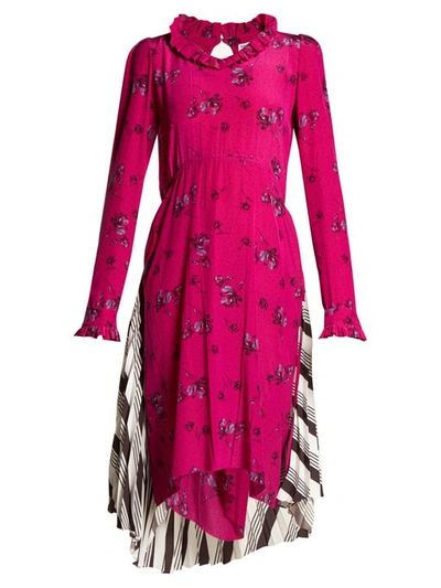 Balenciaga Ruffled Floral-print Silk Dress In Fuchsia
