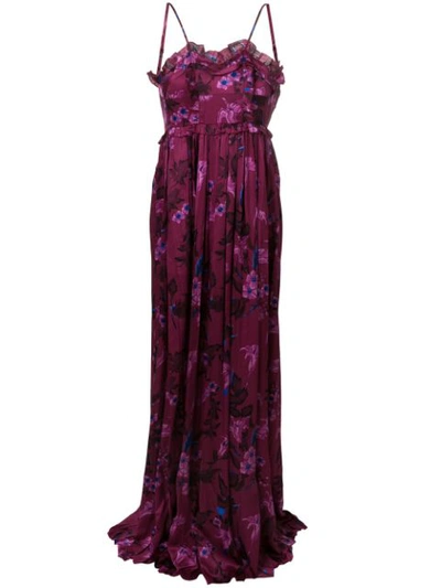 Balenciaga Ruffled Floral-print Silk-jacquard Gown In Pink&purple