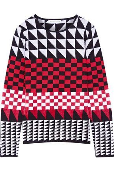 Altuzarra Woman Shiner Paneled Jacquard-knit Sweater Crimson In Red