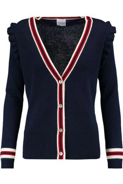 Madeleine Thompson Woman Corfu Ruffle-trimmed Wool And Cashmere-blend Cardigan Navy