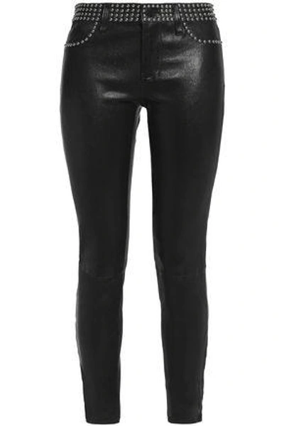 L Agence Woman Studded Leather Skinny Pants Black