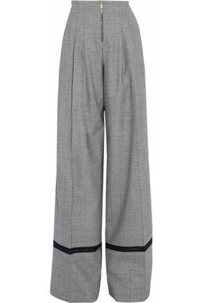 Vionnet Woman Pleated Tweed Wool-blend Wide Leg Pants Gray
