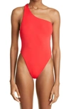 Louisa Ballou Plunge One-shoulder Recycled-fibre Swimsuit In Red
