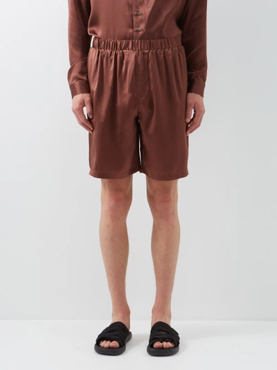 Albus Lumen Silk-satin Shorts In Brown