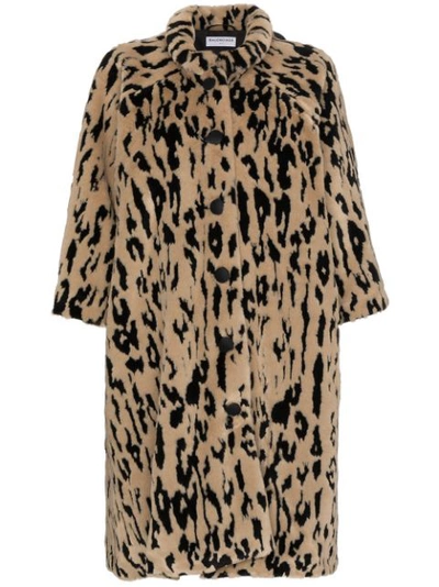 Balenciaga Oversized Animal-print Faux Fur Coat In Brown