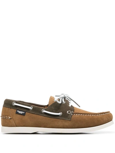 Hackett Two-tone Suede Boat Shoes In Brown