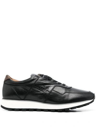Hackett Logo-debossed Leather Sneakers In Black