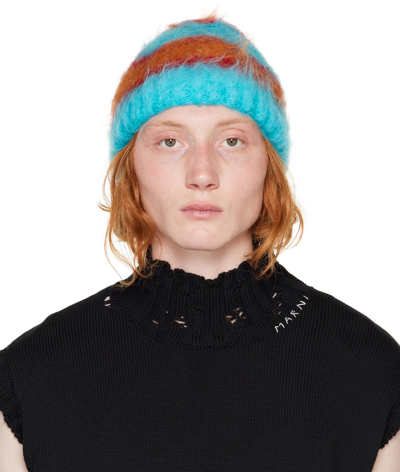 Marni Stripe-pattern Mohair-wool Hat In Blau | ModeSens