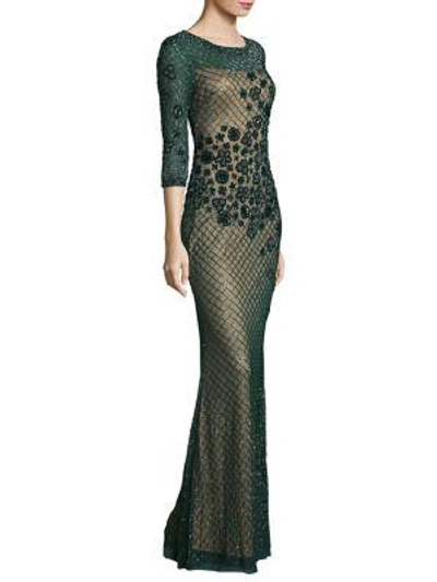 Basix Black Label Embellished Gown In Green