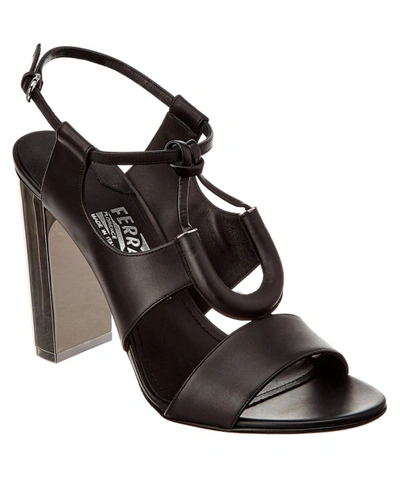 Ferragamo Galilea Leather Sandal In Black