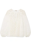 Temperley London Wondering Lace-paneled Fil Coupé Georgette Blouse In White