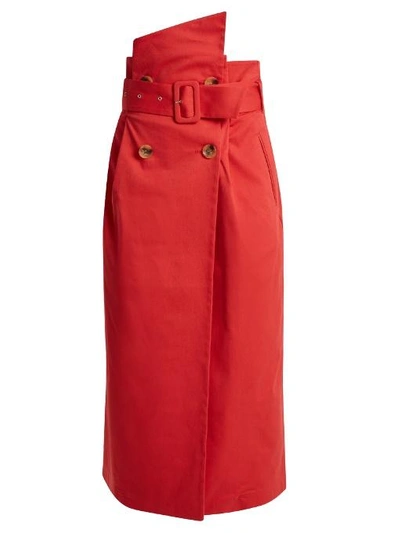 Anna October Gathered-waist Cotton-twill Skirt In Red