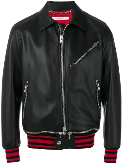 Givenchy Point-collar Leather Jacket In Black