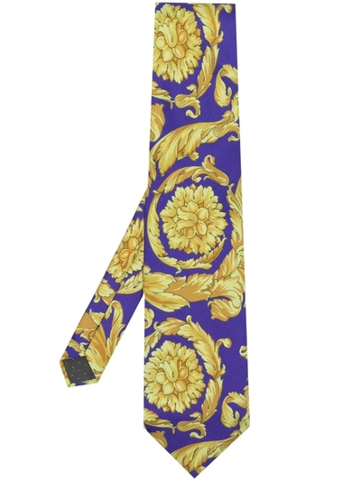Pre-owned Versace 1990s Barocco-print Silk Tie In Purple