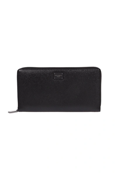 Dolce & Gabbana Logo Plaque Zip Around Wallet In Black