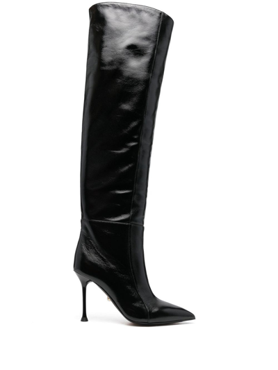 Alevì 95mm Candi Leather Tall Boots In Black