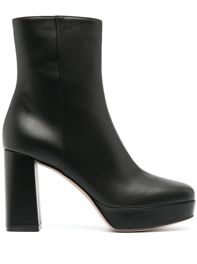 Gianvito Rossi 90mm Daisen Platform Leather Ankle Boots In Black